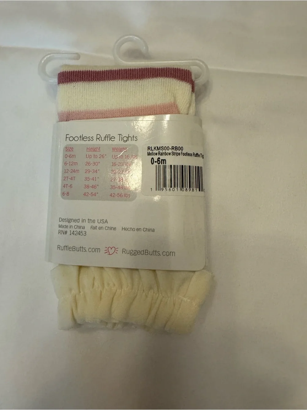 RuffleButts Footless Ruffle Tights - Cream with Muted Rainbow Stripes (0-6M)